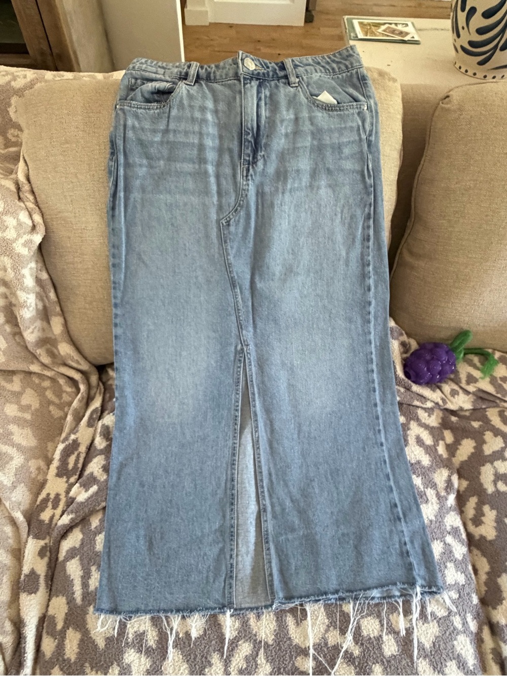 Kut from the Kloth Light Blue Wide-Leg Denim Maxi Skirt